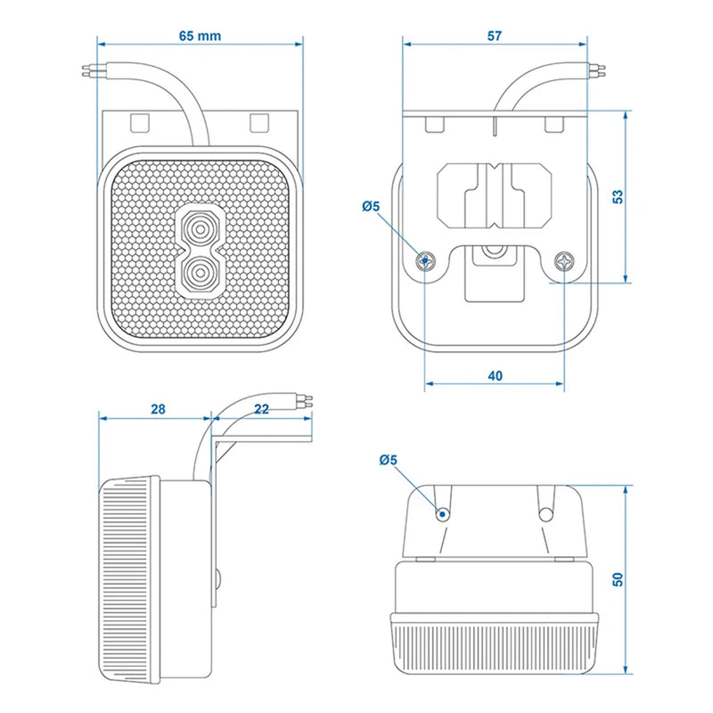 4er Set LED Seitenmarkierungsleuchte 12/24V – Weiß, 65 x 65 mm, mit Halter, E-Typ geprüft