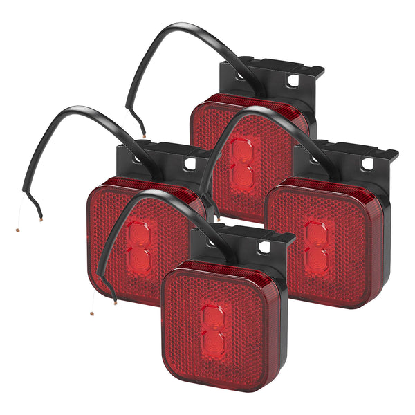 4er Set LED Seitenmarkierungsleuchte 12/24V – Rot, 65 x 65 mm, mit Halter, E-Typ geprüft