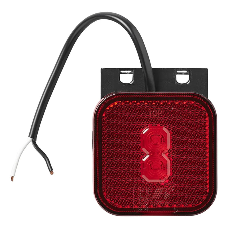 LED Seitenmarkierungsleuchte 12/24V – Rot, 65 x 65 mm, mit Halter, E-Typ geprüft