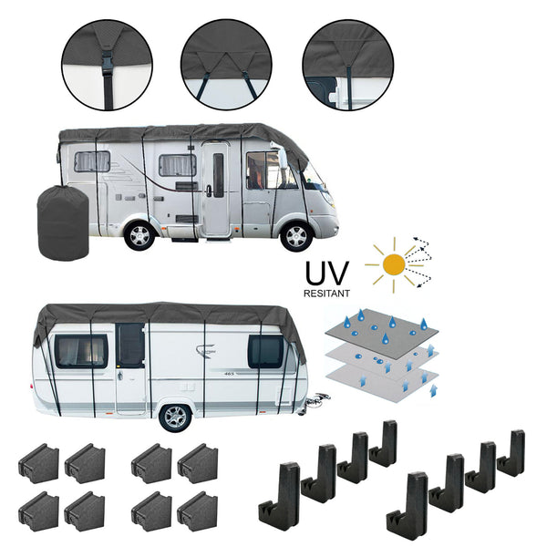 Wohnwagen & Wohnmobil Schutzdach 5x3 Meter Winter geeignet + 8er Set Schutzecken