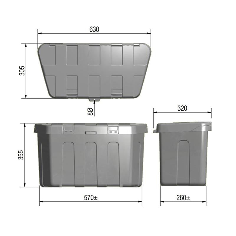 Aufbewahrungsbox Deichsel Kunststoff 32 x 63 x H35,5 cm + Montageset