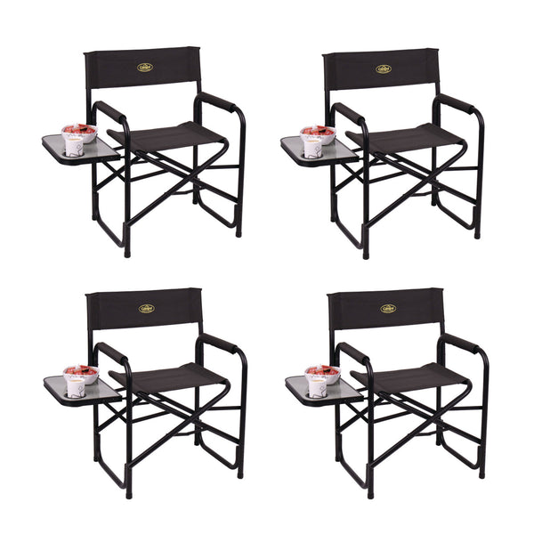 4x Campingstuhl klappbar, schwarz, Regiestuhl mit Seitentisch und Getränkehalter
