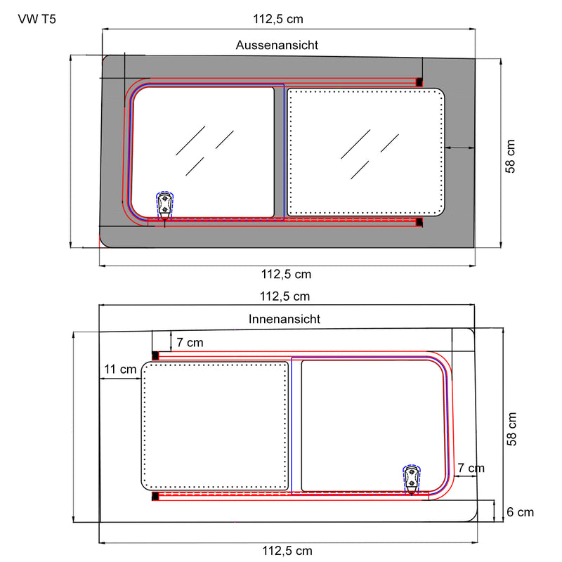 Schiebefenster Glasfenster für VW T5/T6 | links & rechts | Echtglas | 113 x 58cm