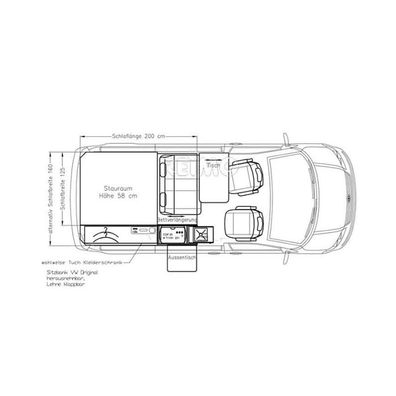 VW T5 Bike & Surf Maxi-Bett zum Nachrüsten 198x125 cm höhenverstellbar