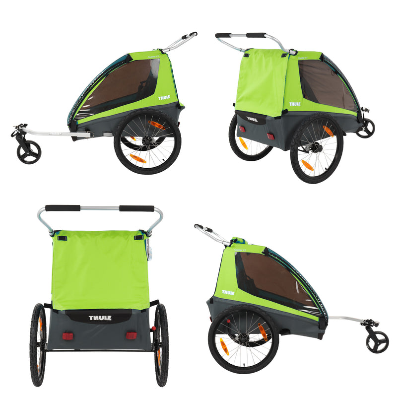 Thule Coaster XT Fahrrad Anhänger, Buggy, Grün, Zweisitzer, 45 Kg Zuladung