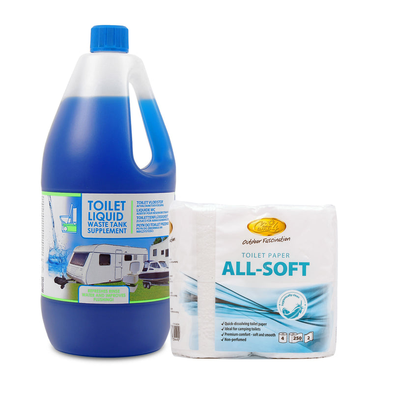 Toilettenzusatz Set für Wohnmobile, 2 L Toilettenflüssigkeit + 1x All Soft