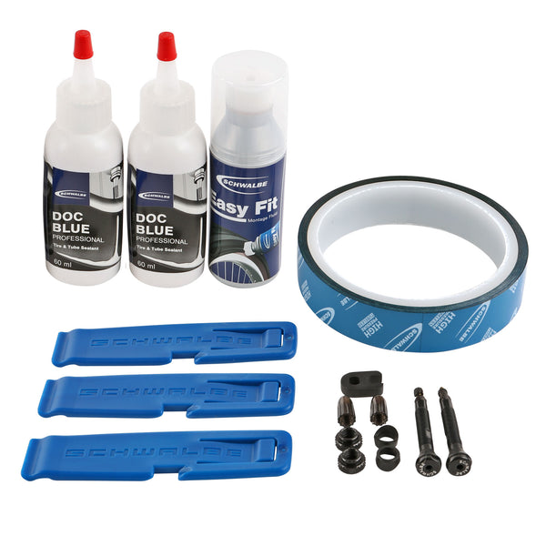 Schwalbe Tubeless Kit Easy 21-25mm Komplettset für 2 Reifen Docblue Ventile Band