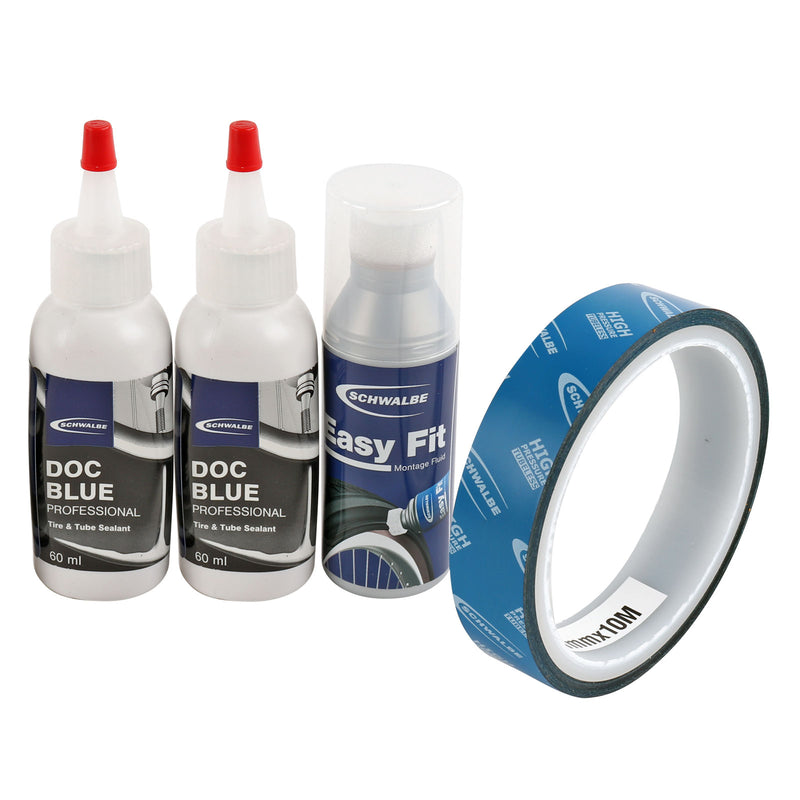 Schwalbe Tubeless Kit Easy 21-25mm Komplettset für 2 Reifen Docblue Ventile Band