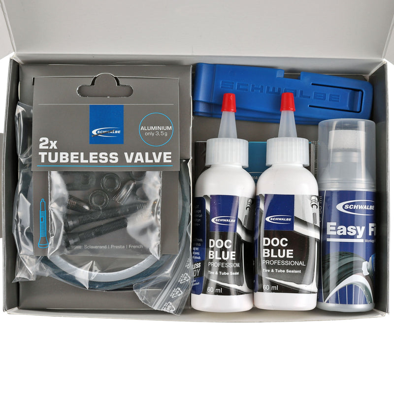 Schwalbe Tubeless Kit Easy 21-25mm Komplettset für 2 Reifen Docblue Ventile Band