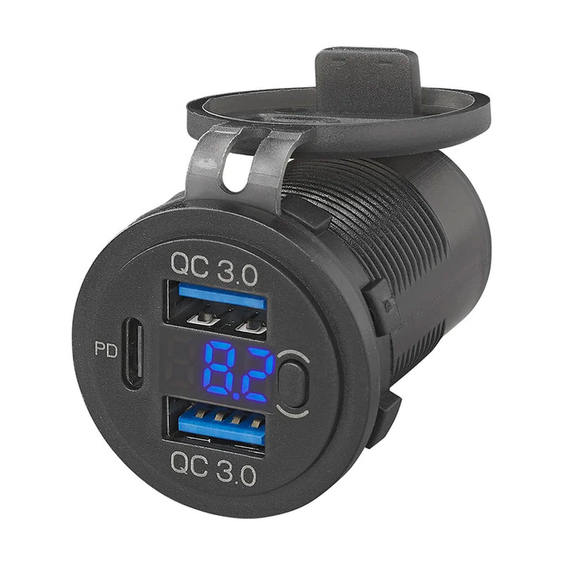 USB socket 2x Type A, 1x Type C Voltmeter, car socket car charger