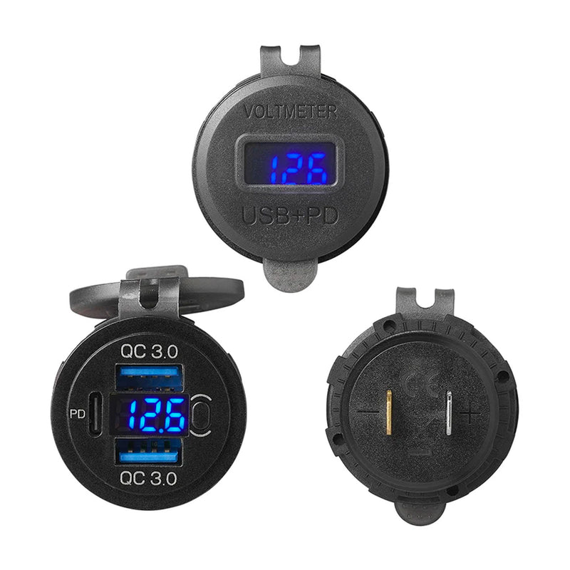 USB socket 2x Type A, 1x Type C Voltmeter, car socket car charger