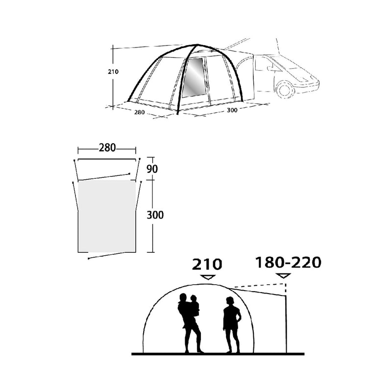 Vorzelt 280x300 Daytona Air Drive-Away Kuppelzelt für Caravan, Bus, Van, Camping