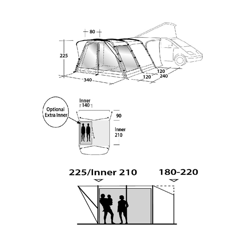 Vorzelt 340x240cm Drive-Away Buszelt für Bus, Van, Caravan Camping Tunnelzelt