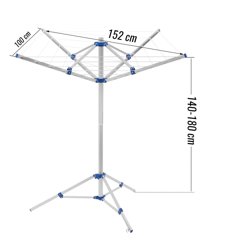 Camping Wäschespinne 15 Meter Leine, Spannweite 152 cm , Höhe 150 cm,Tragetasche