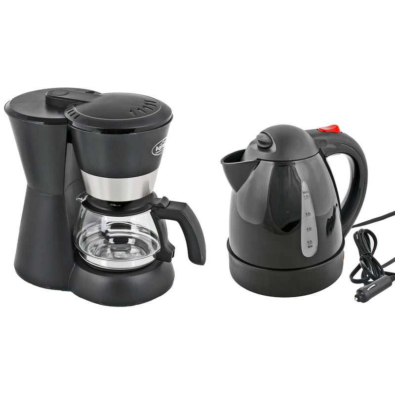 Set Camp4 Kaffeemaschine 12V 4-6 Tassen, Dauerfilter + Wasserkocher 1L 12V 150W