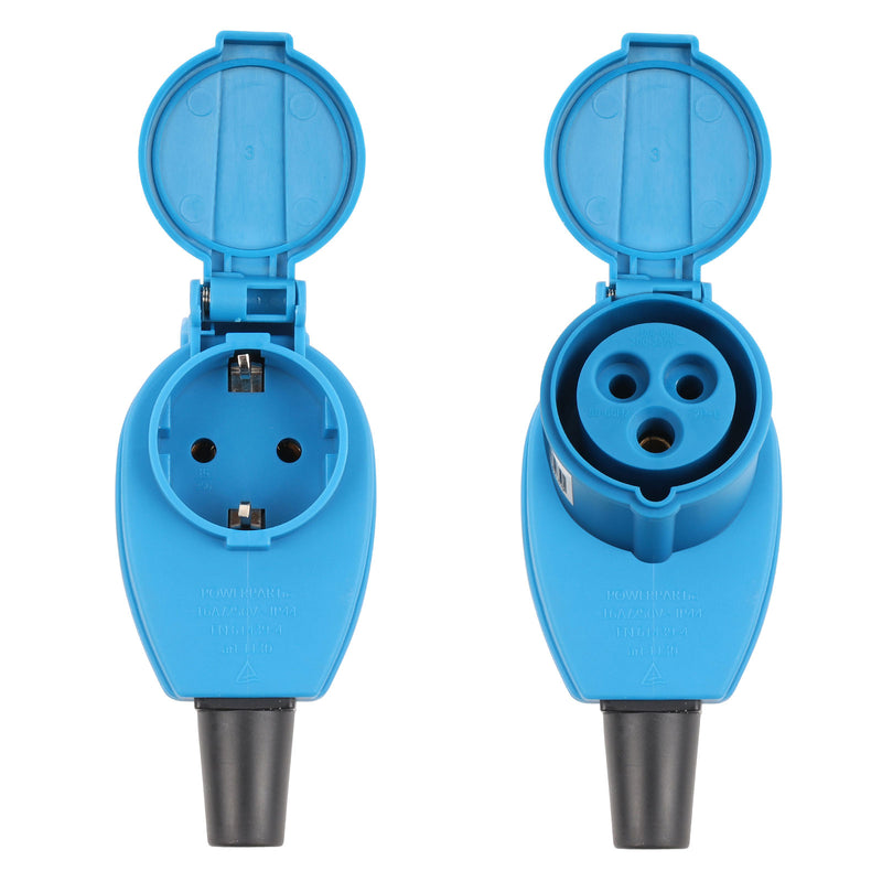 CEE Winkelstecker DUO | CEE & Schuko | 220V 16A | Winkelkupplung | Blau |