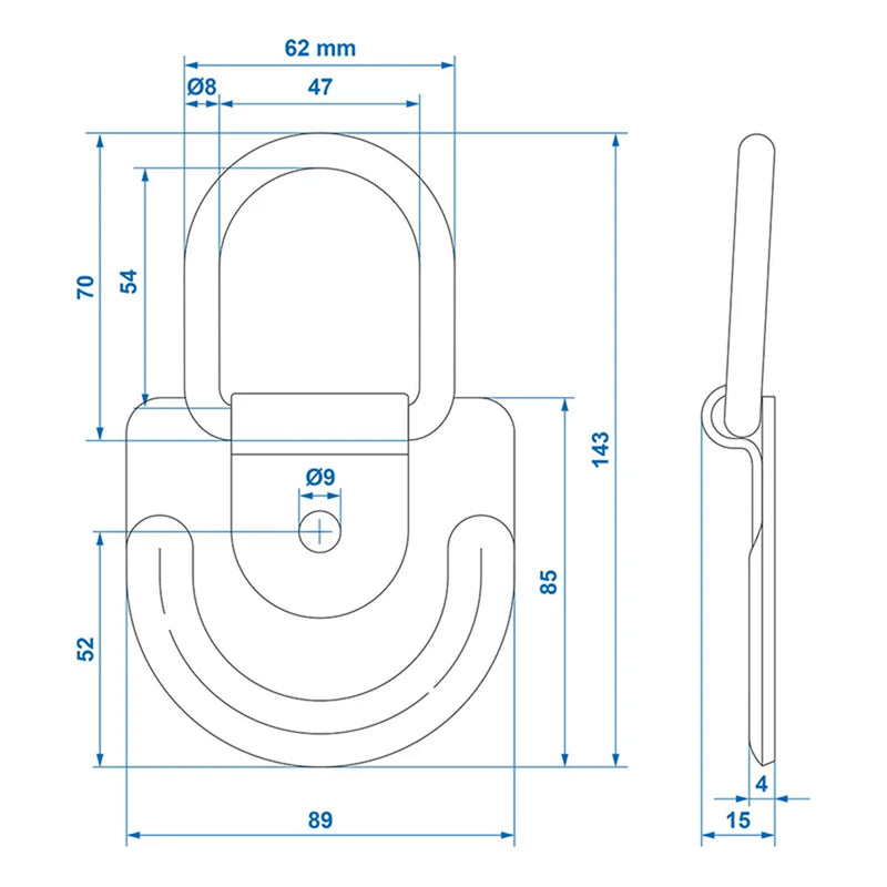 8er Set Zurrmulde 89 x 85 mm Bruchlast 1480 kg verzinkt 70 x 62 mm Ringöse