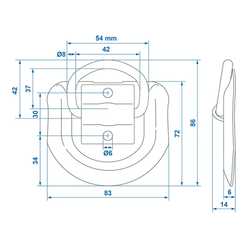 4er Set Zurrmulde 83 x 72 mm Bruchlast 1100 kg verzinkt 54 x 42 mm Ringöse