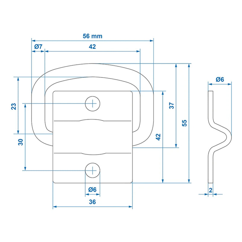 4er Set Zurrmulde 2-teilig 42 x 36mm Bruchlast 1065kg verzinkt 56 x 37mm Ringöse