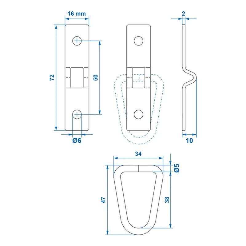 8x Zurrmulde 2-teilig 72 x 16 mm Bruchlast 450 kg verzinkt 47 x 34 mm Ringöse