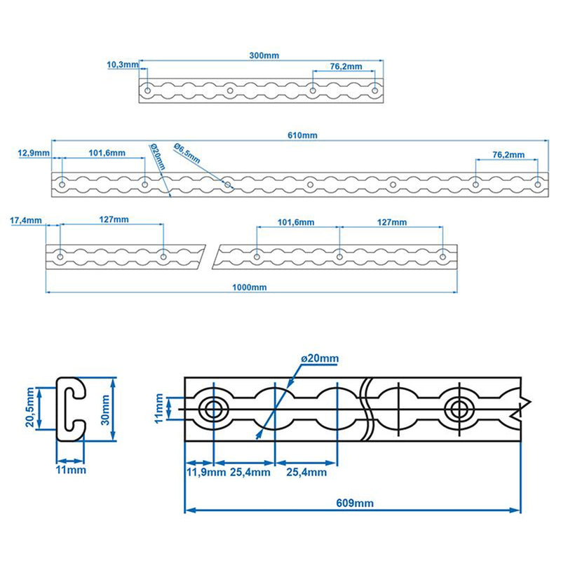 Zurrschienen Alu 60cm 2er Set  inkl 4x Fitting mit Öse & Befestigungsmaterial