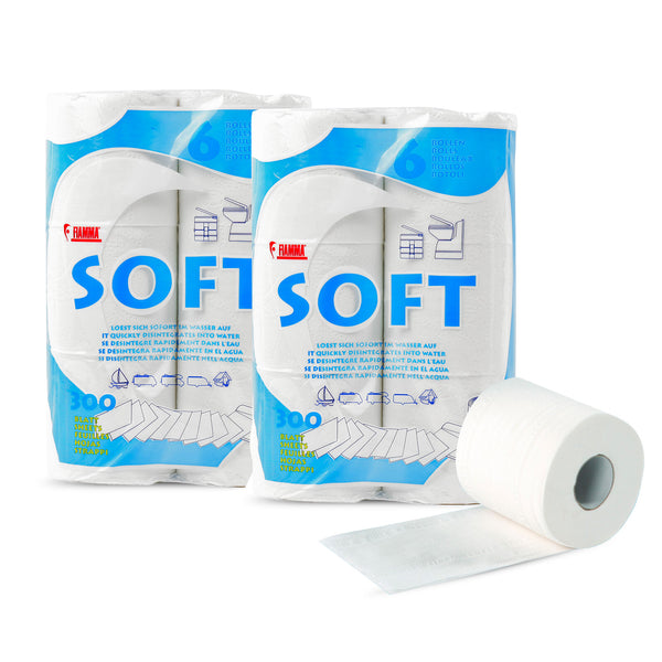 Fiamma  Soft Toilettenpapier, 12 Rollen, speziell für Campingtoiletten