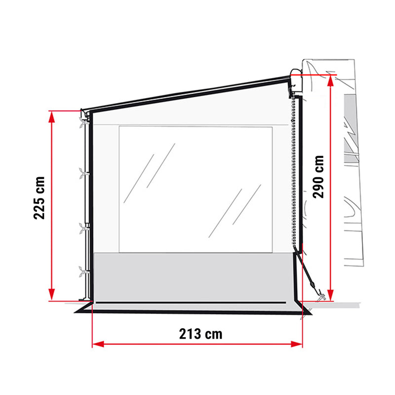 2x Universal-Seitenwand mit Fenster für Markise, grau, 225x213x290 cm