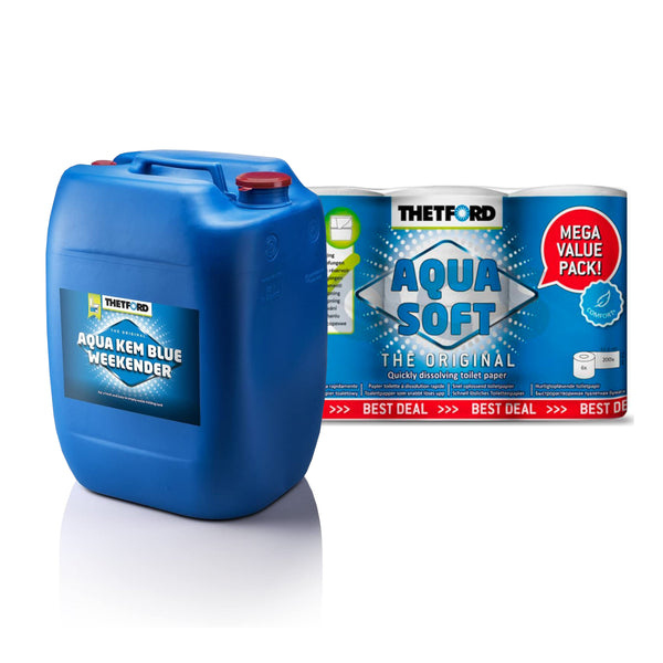 Thetford Aqua Kem Blue 30L Konzentrat Pack+ Toilettenpapier für Campingtoiletten