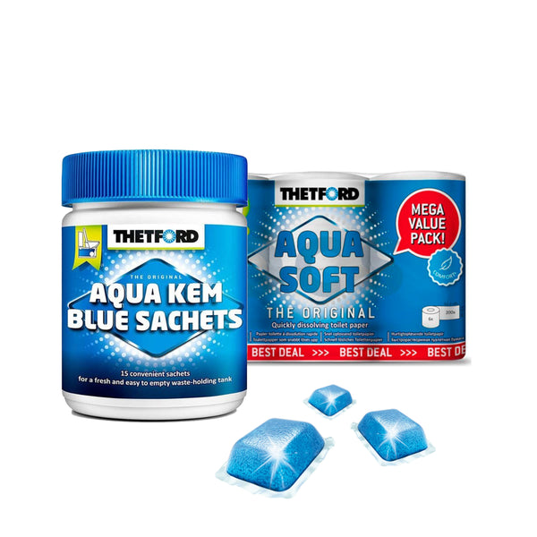 Thetford Aqua Kem Blue Sachets Konzentrat + Toilettenpapier für Campingtoiletten